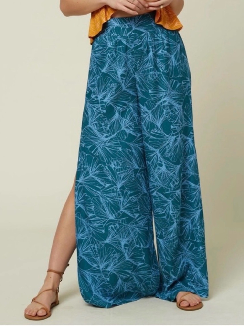 O'Neill Teal Wide-Leg Botanical Palazzo Pants